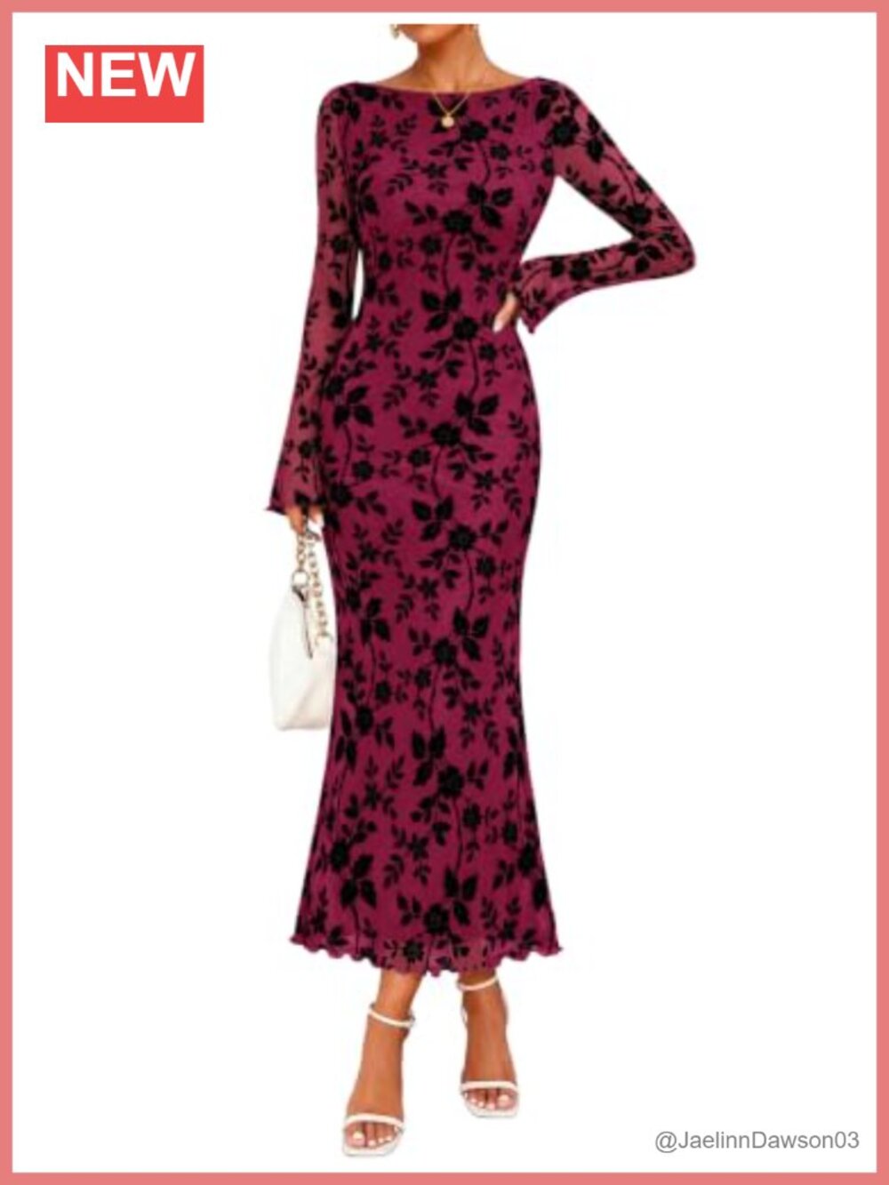 Womens Long Sleeve Floral Bodycon Maxi Dress Mesh Wedding Guest
